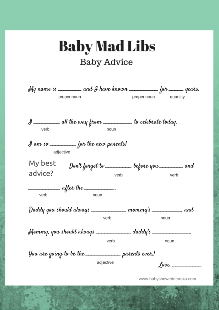 Baby Shower Mad Libs Printable Free Free Printable