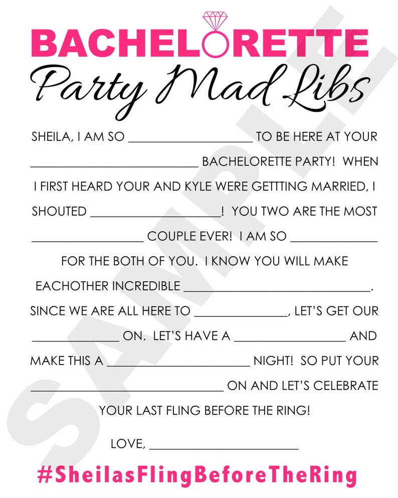 Bachelorette Party Mad Libs Printable Bachelorette Party Mad Etsy