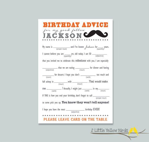 Birthday Advice Card Mad Libs Mustache Advice Cards 1st Boy 