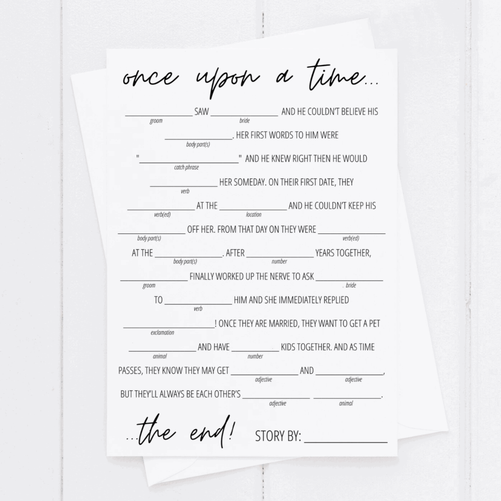 Bridal Shower Mad Libs Free Printable Modern MOH