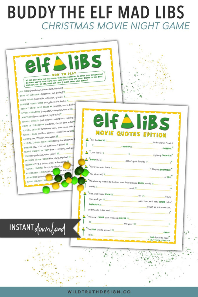 Buddy The Elf Mad Libs Christmas Movie Party Game Printable C100 