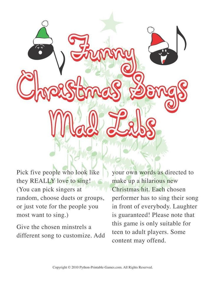 Christmas Christmas Funny Songs Mad Libs Printable Christmas Games