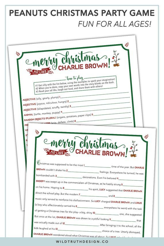 Christmas Mad Libs Charlie Brown Christmas Party Game Etsy In 2021 