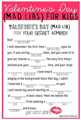 Cute Mad Libs For Kids For Valentines Day Valentines For Kids