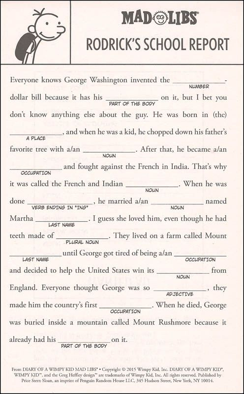 Diary Of A Wimpy Kid Mad Libs Kids Mad Libs Mad Libs Wimpy Kid