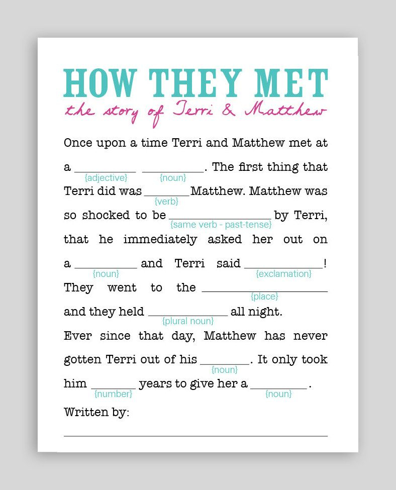 DIY Printable Wedding Mad Libs 25 00 Via Etsy Wedding Mad Libs 