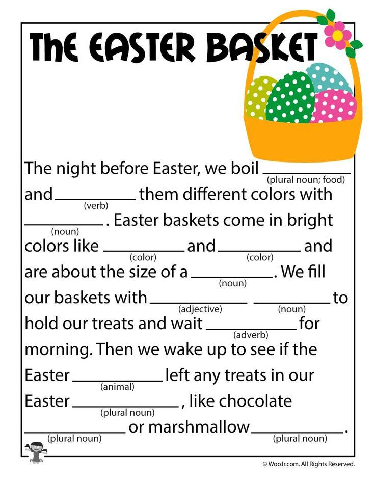 Easter Mad Libs Easter Worksheets Easter Basket Printable 