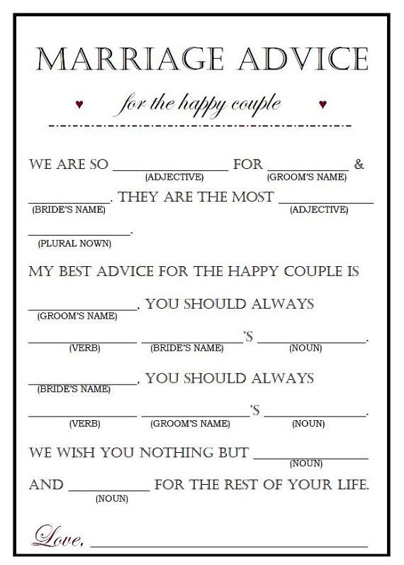 Editable Wedding Madlib Funny Wedding Guestbook Wedding Advice