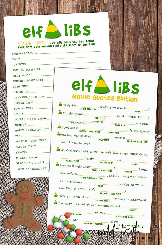 Elf Movie Quote Mad Libs This Printable Holiday Party Game Inspired 