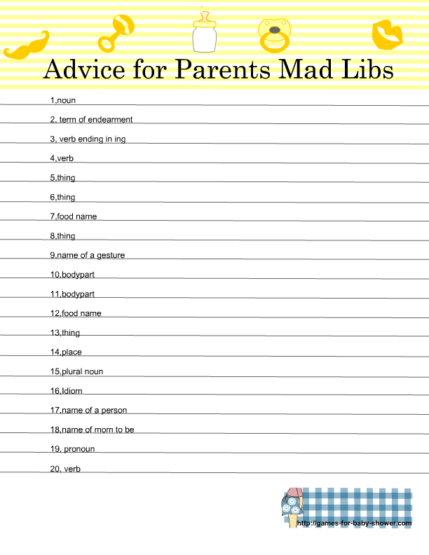 Free Printable Baby Shower Mad Libs Advice For The Parents 