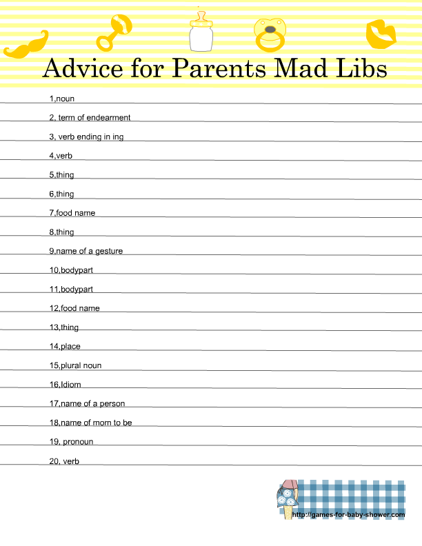 Free Printable Baby Shower Mad Libs Advice For The Parents