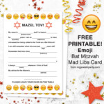 Free Printable Emoji Bat Mitzvah Mad Libs Card My Jewish Party