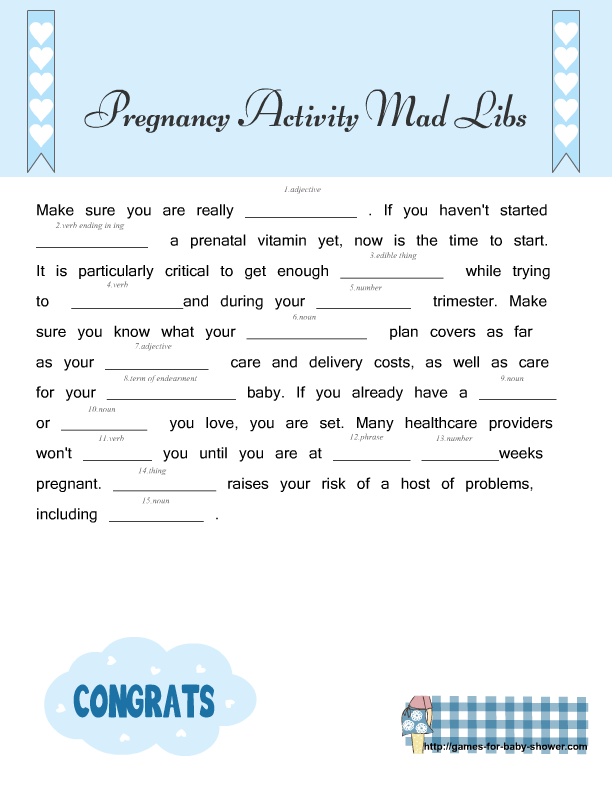 Free Printable Pregnancy Advice Mad Libs For Baby Shower