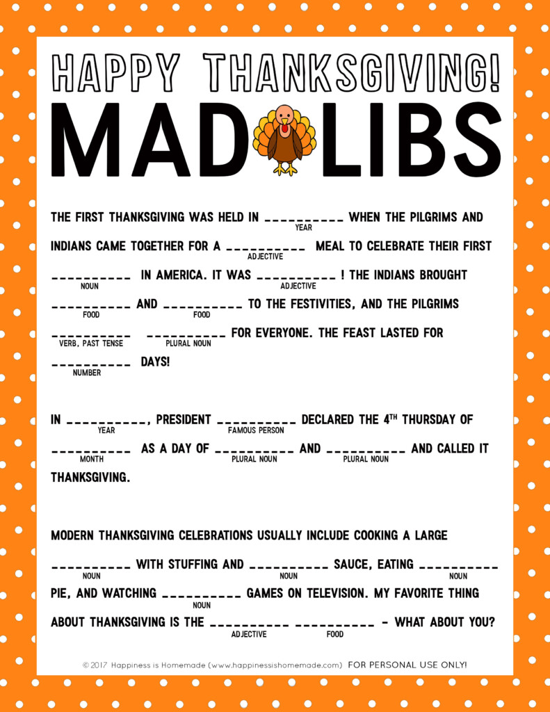 Free Printable Thanksgiving Mad Libs Free Printable