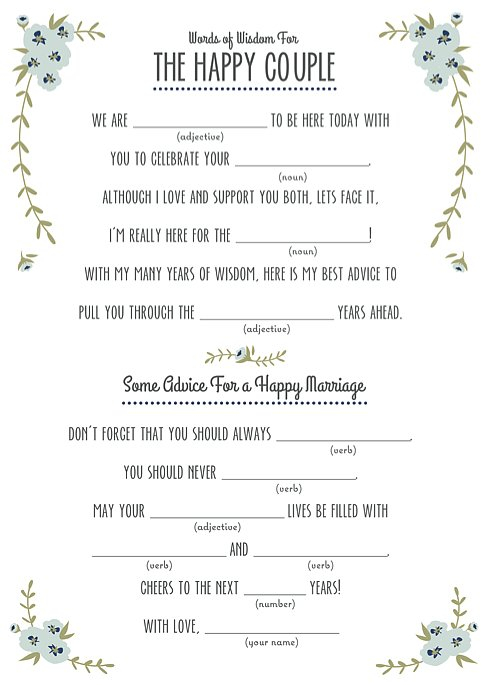 Free Printable Wedding Mad Libs POPSUGAR Smart Living