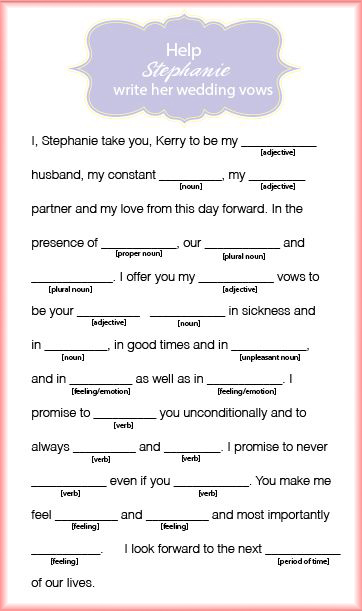 Free Printable Wedding Vow Mad Libs Wedding Vows