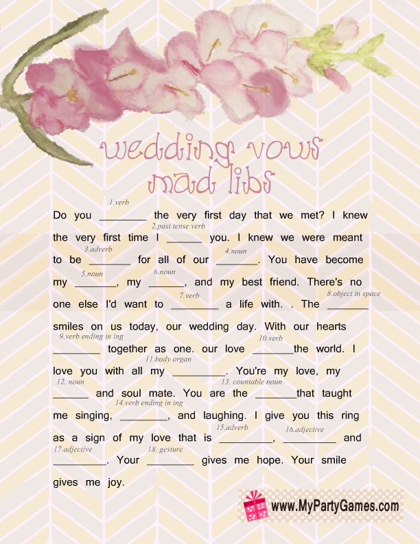 Free Printable Wedding Vows Mad Libs For Bridal Shower