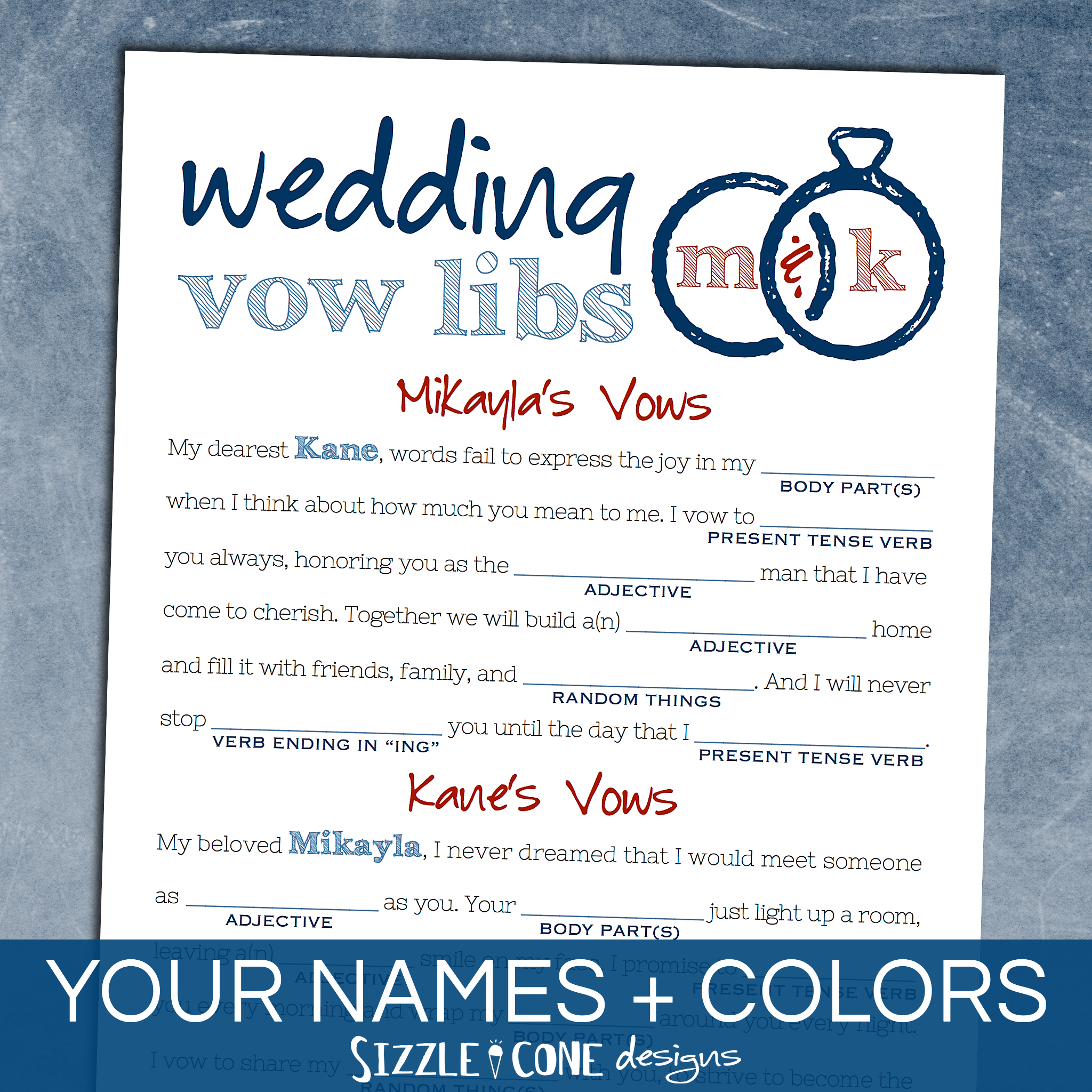 Funny Wedding Vows Mad Lib Game Personalized Printable 222 Funny