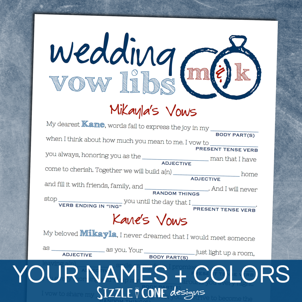 Funny Wedding Vows Mad Lib Game Personalized Printable 222 Funny 