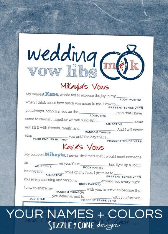 Funny Wedding Vows Mad Lib Game Personalized Printable 222 funny 