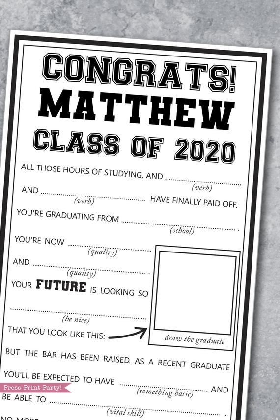 Graduation Mad Libs Printable Instant Download Press Print Party 