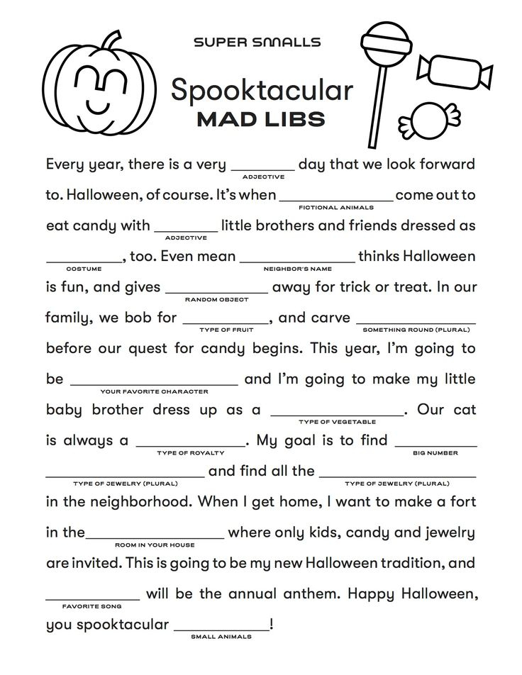 Halloween Mad Libs For Kids Super Smalls In 2020 Halloween Mad Libs