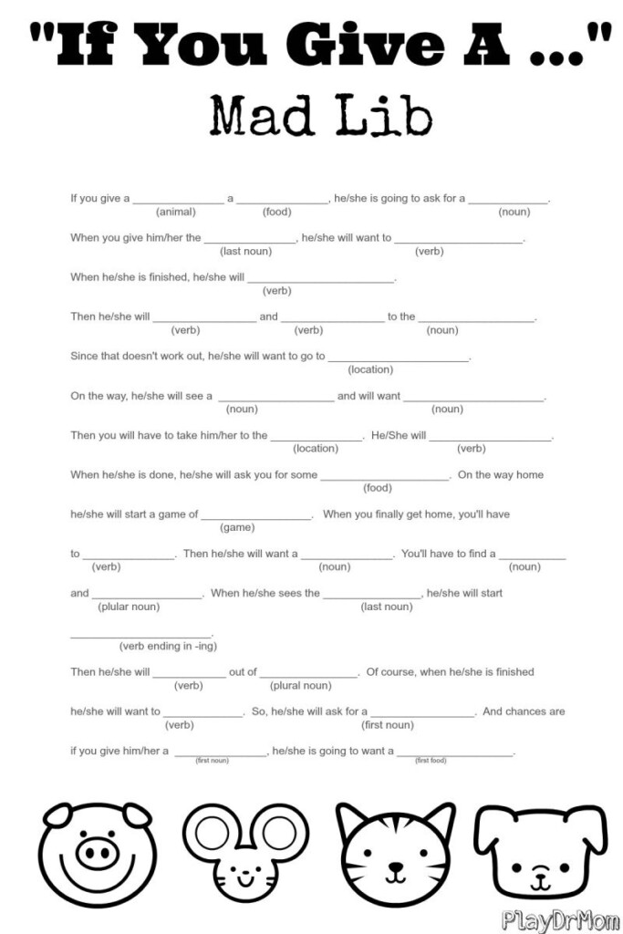 If You Give A Mad Lib Writing Activities For Kids Mad Libs Free 