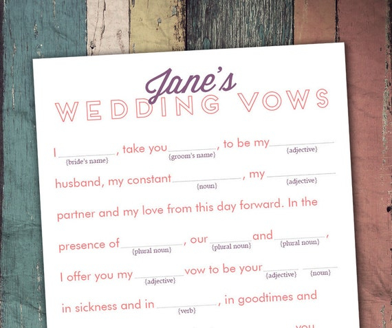 Items Similar To DIY Printable Mad Libs Write The Bride s Vows 