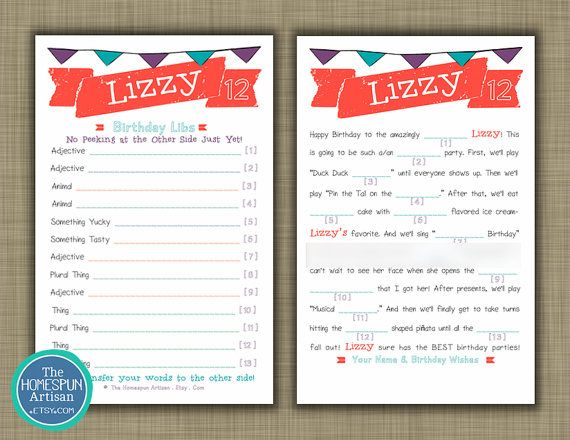 KIDS Birthday Mad Libs Personalized Party Game Carnival Banner 