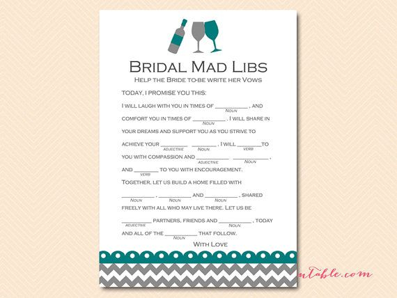 Mad Libs Help Bride Write Her Vows Bridal By MagicalPrintable Bridal 