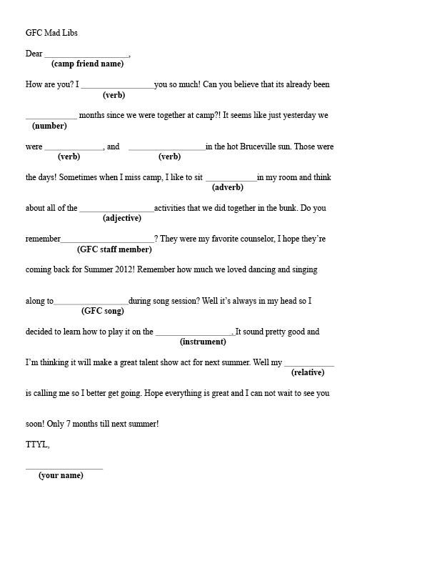 Mad Libs Printable Camp Letters Mad Libs Printable Mad Libs Lib