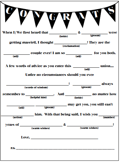 Mad Libs Printable For Wedding Or Engagement Party Via DIT O