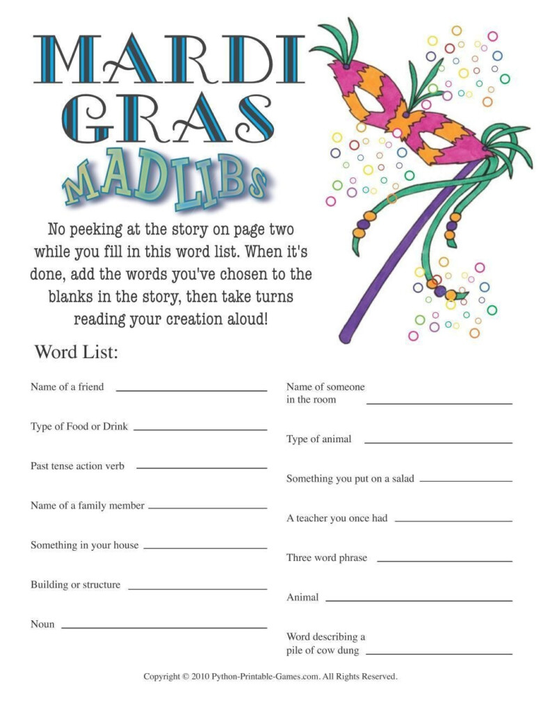 Mardi Gras Mad Libs Game Free Printable Mardi Gras Games Free 