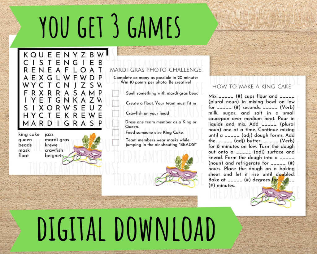 Mardi Gras Printable Party Games Word Search Mad Libs Photo Etsy