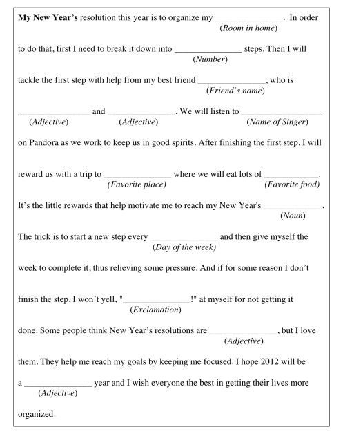 New Year s Resolutions Mad Libs Style Newyear Printable Mad 