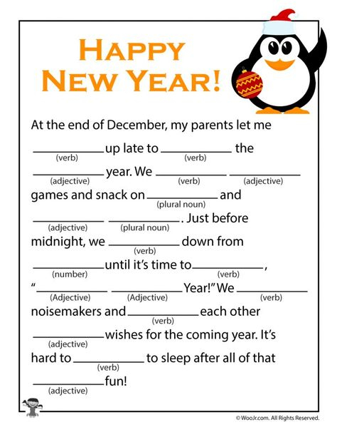 New Years Mad Libs Printable Games Happy New Year New Years Eve 
