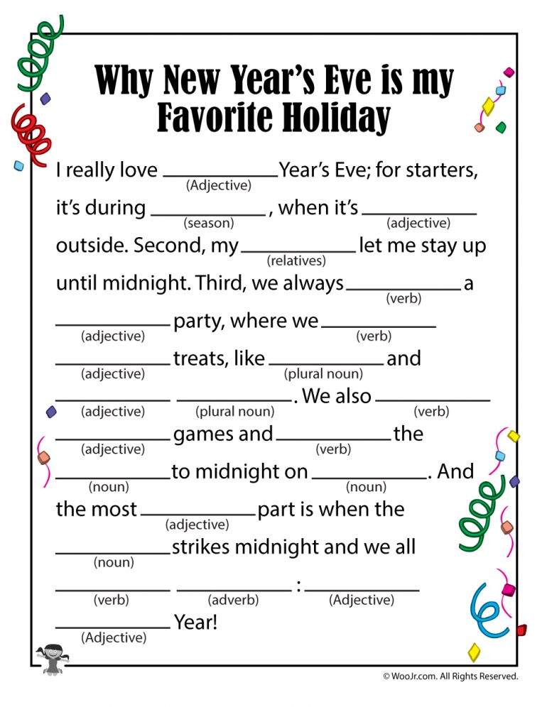 New Years Mad Libs Printable Games Woo Jr Kids Activities