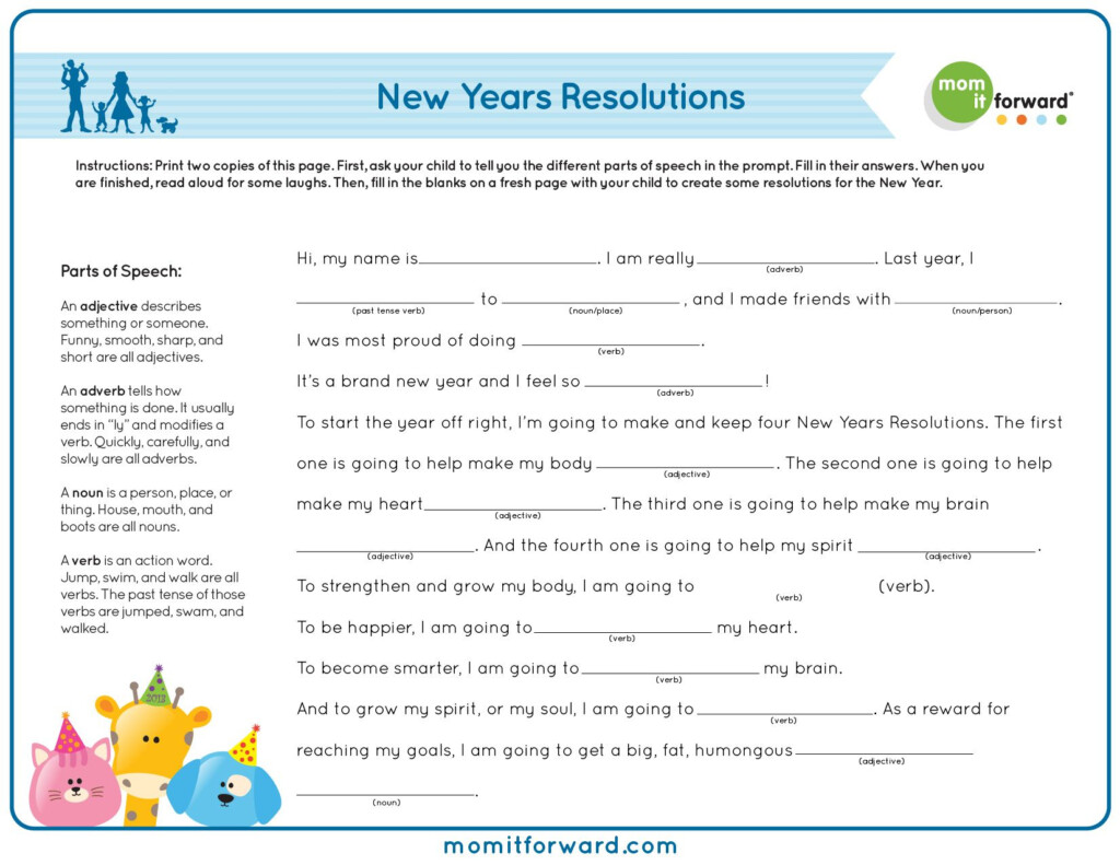 New Years Resolution Printable Mad Libs Mad Libs