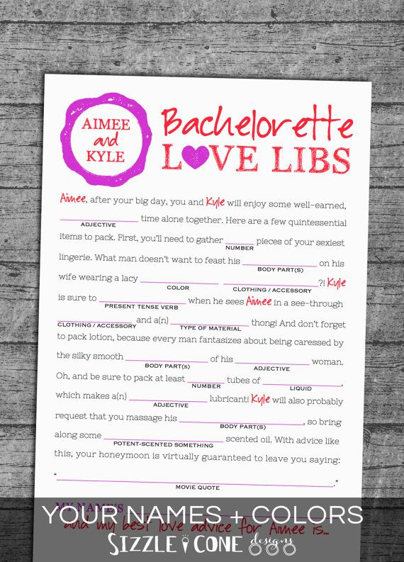 Personalized Bachelorette Mad Lib Printable Game Honeymoon Etsy 