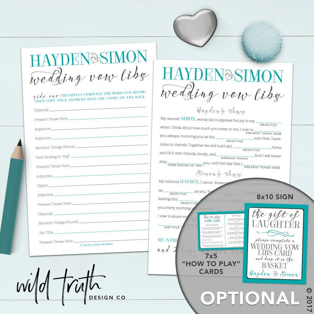 Personalized Wedding Vows Madlib Game Printable 221 Wedding Games 