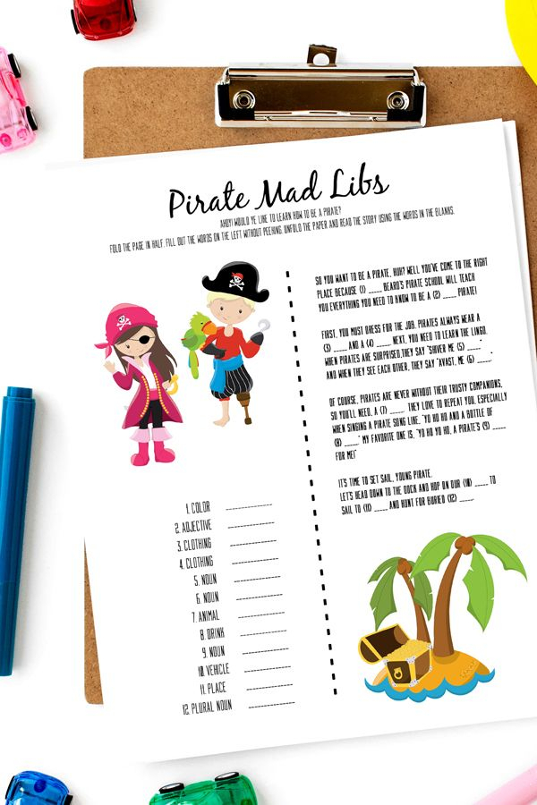 Pirate Mad Libs Printable For Kids Talk Like A Pirate Day Fun Mad