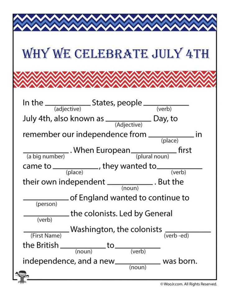 Printable 4th Of July Mad Libs For Kids 4th Of July Activities For 