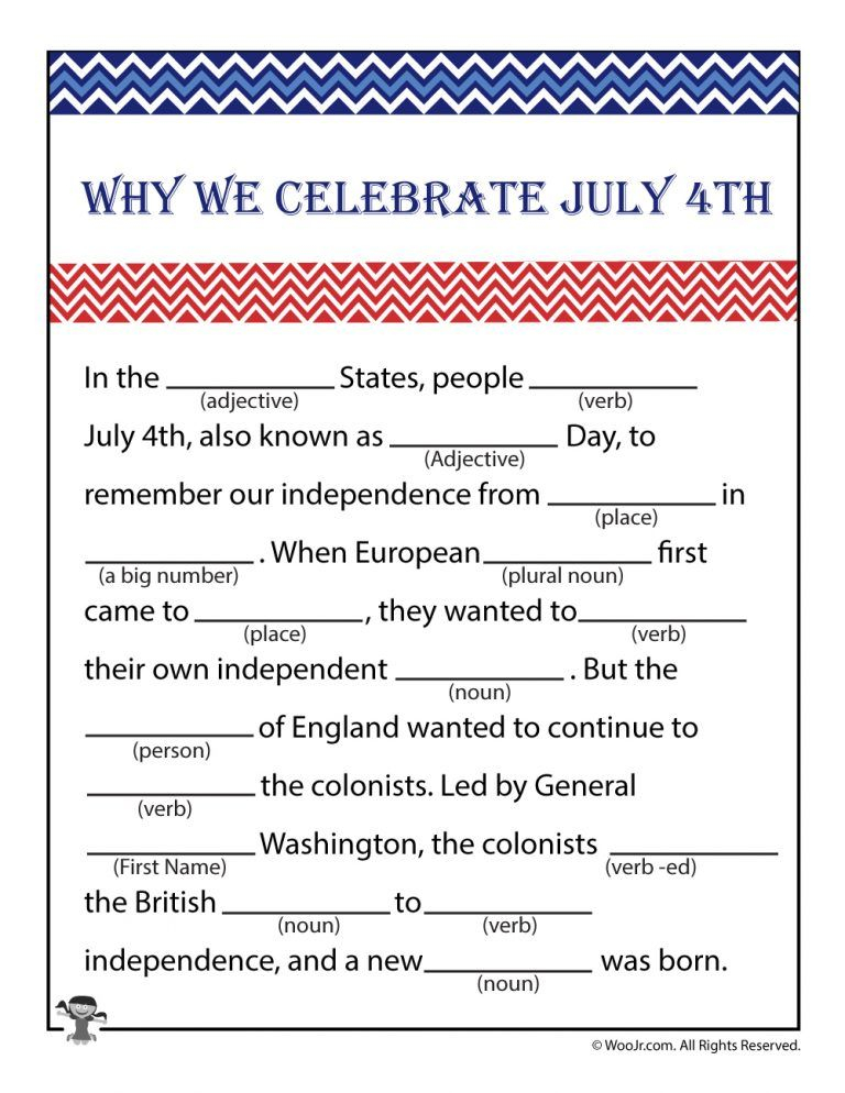 Printable 4th Of July Mad Libs For Kids Woo Jr Kids Activities 