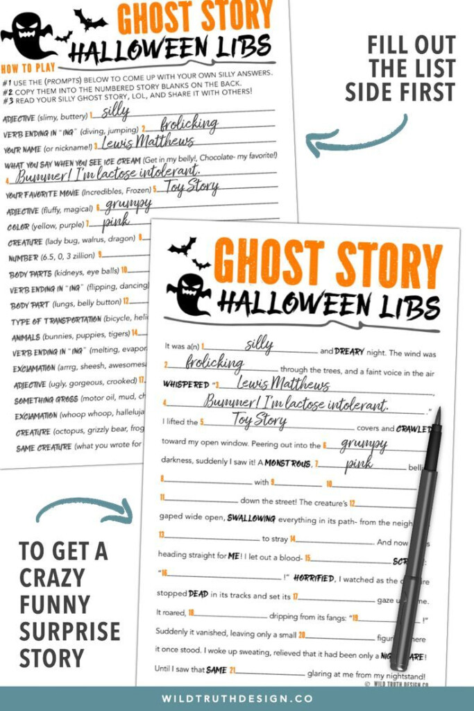 Printable Mad Libs Halloween Story For Kids Tweens Teens Ghost 