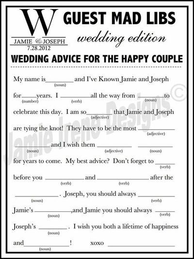 Printable Wedding Mad Lib A Fun Guest Book By WeddingsByJamie 15 00