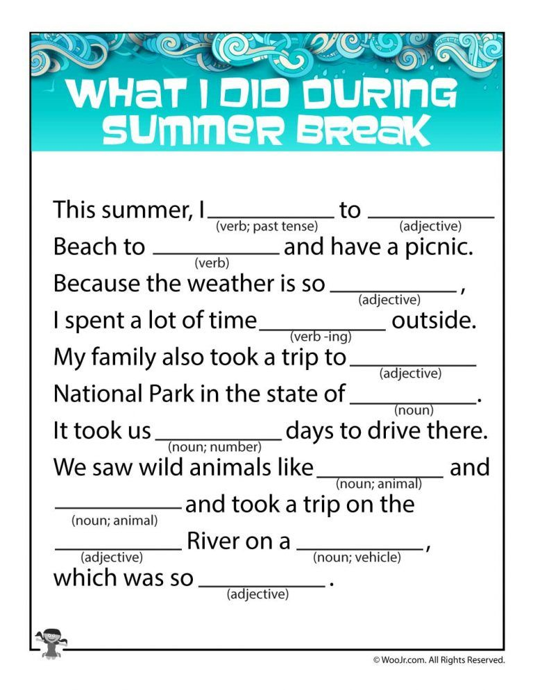 Summer Mad Libs Woo Jr Kids Activities English Lessons For Kids 