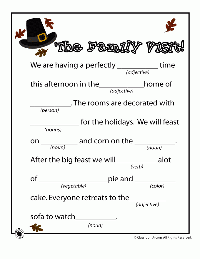 Thanksgiving Mad Lib The Family Trip Thanksgiving Mad Libs 