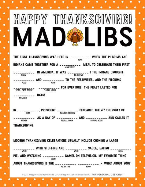 Thanksgiving Mad Libs Printable Thanksgiving Mad Lib Thanksgiving 