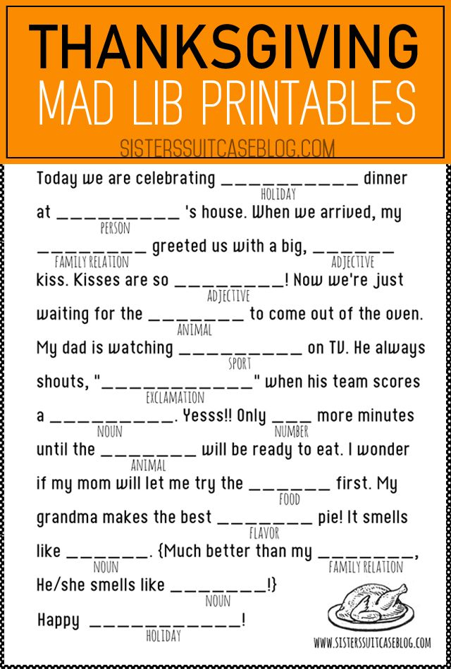 Thanksgiving Mad Libs Printable Thanksgiving Mad Lib Thanksgiving