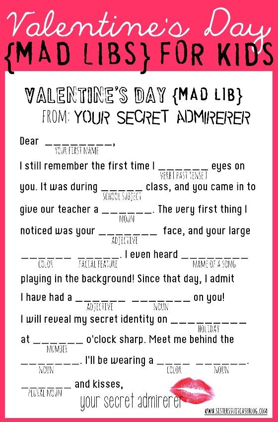 Valentine s Day Mad Libs My Sister s Suitcase Packed With 